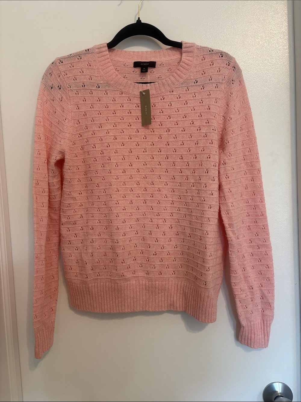 J. Crew Light Pink Openwork Crewneck Sweater